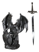 Coat Of Arms Knight Dragon With Heraldry Shield And Sword Letter Opener Figurine