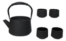 Black Modern Straight Edge Tetsubin Cast Iron Teapot 33oz And 4 Tea Cups Set