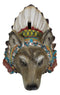 Rustic Gray Wolf With Indian Chief Headdress Piggy Coin Money Bank Jar Figurine