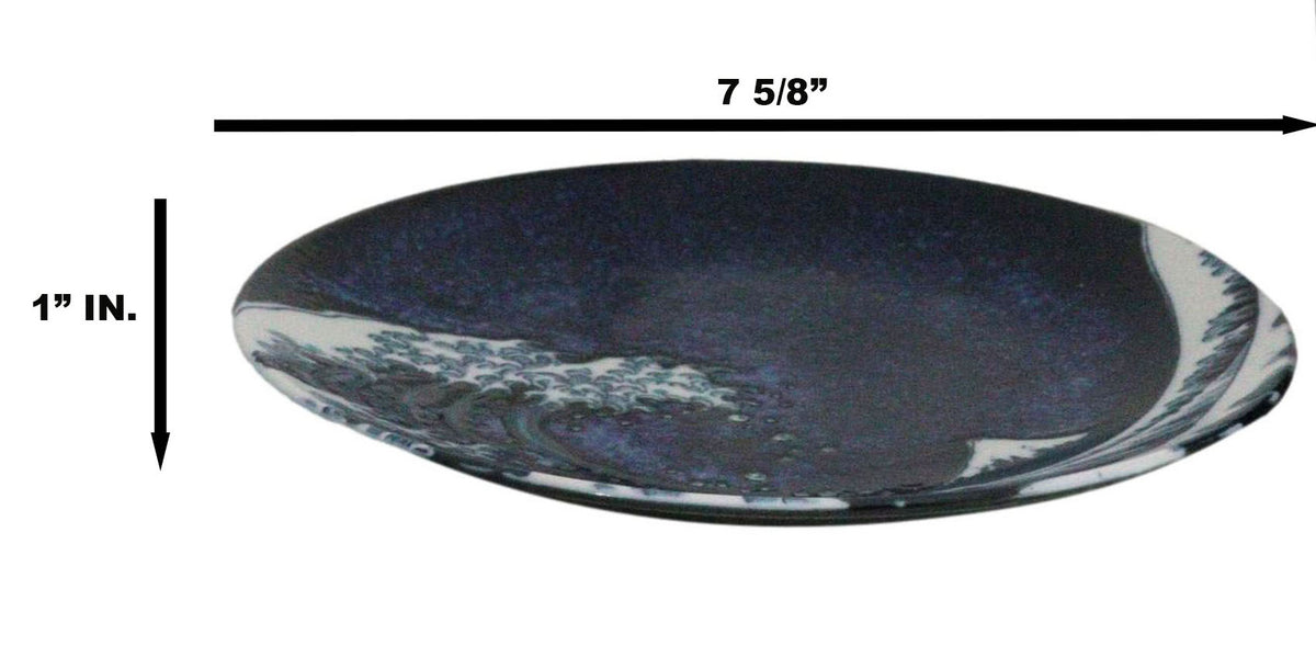 Set Of 6 Blue Japanese Hokusai Great Wave Porcelain Appetizer Salad Small Plates - Ebros Gift