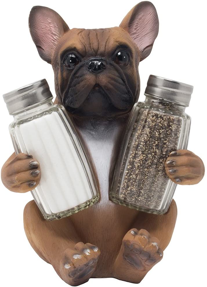 Adorable French Bulldog Hugging Spices Salt Pepper Shaker Holder Figurine by Gifts & Decors