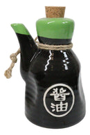 Set Of 6 Green Black Calligraphy Shoyu Tenmoku Porcelain Soy Sauce Flask 7oz