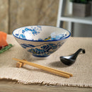 Great Wave Of Kanagawa Ceramic Ramen Bowl Soup Spoon Chopsticks And Rest Set