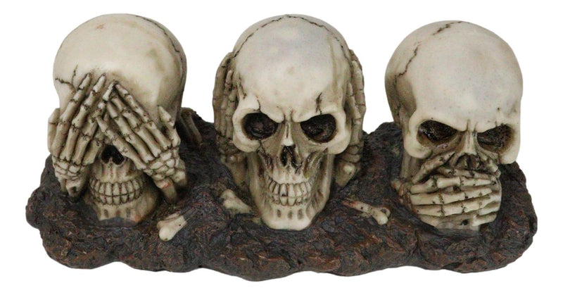 Ossuary Skeletons Gothic See Hear Speak No Evil Grinning Skulls Figurine 6.75"L