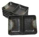 Pack Of 6 Ceramic Hakumu Soy Sauce Or Condiment Saucer Dish With 2 Compartments