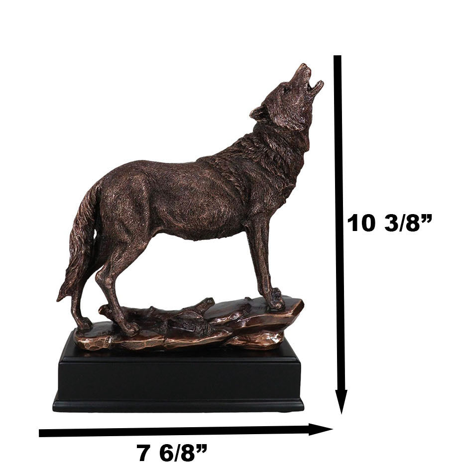 Mystical Full Moon Howling Alpha Gray Wolf Statue In Bronze Electroplated Finish - Ebros Gift