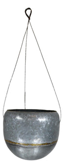 Farmhouse Rustic Galvanized Metal Gold Accent Hanging Round Wall Planter 8" Pot