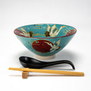 Red Moon Crane Ceramic Ramen Rice Bowl With Soup Spoon Chopsticks And Rest Set