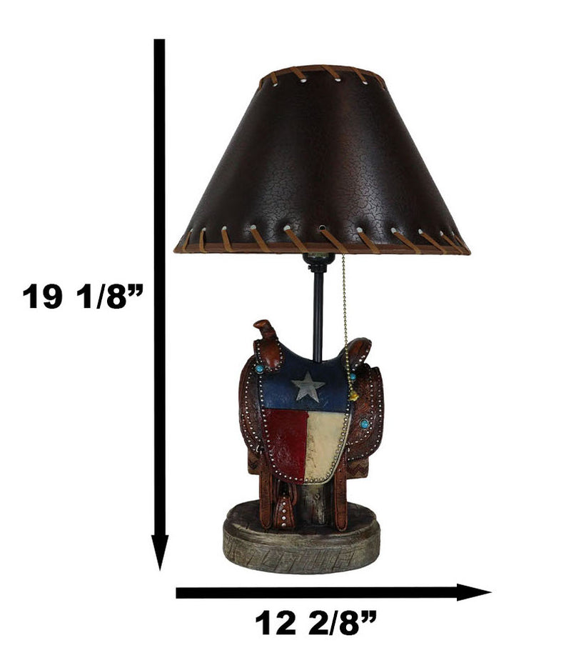 Western Cowboy Faux Tooled Leather Texas State Flag Horse Saddle Table Lamp