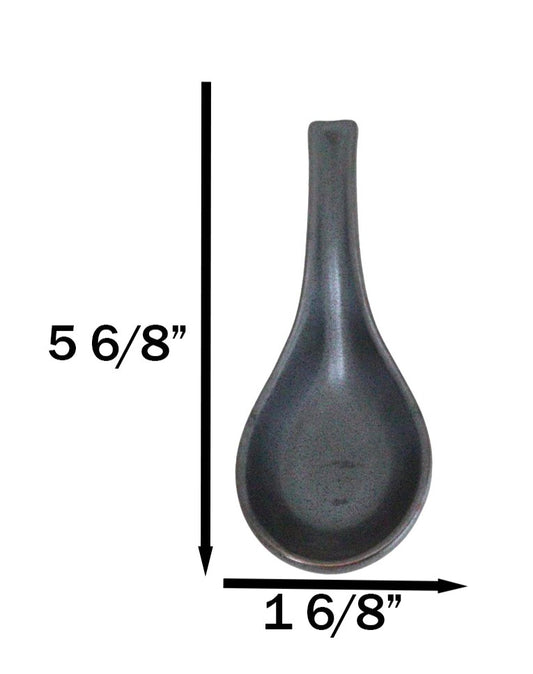 Pack of 6 Black Tetsu Kesho Ceramic Asian Soup Spoons With Hook Ends 5.75"L