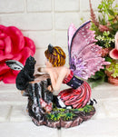 Tribal Autumn Girl Fairy with Red Hair Talking with Winged Black Cat Figurine