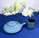 Royal Blue Ocean Sea Waves Tetsubin 27oz Cast Iron Tea Pot With 4 Cups Set