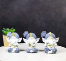 Set of 3 White Blue And Gold Turban See Hear Speak No Evil Ganesha Figurines