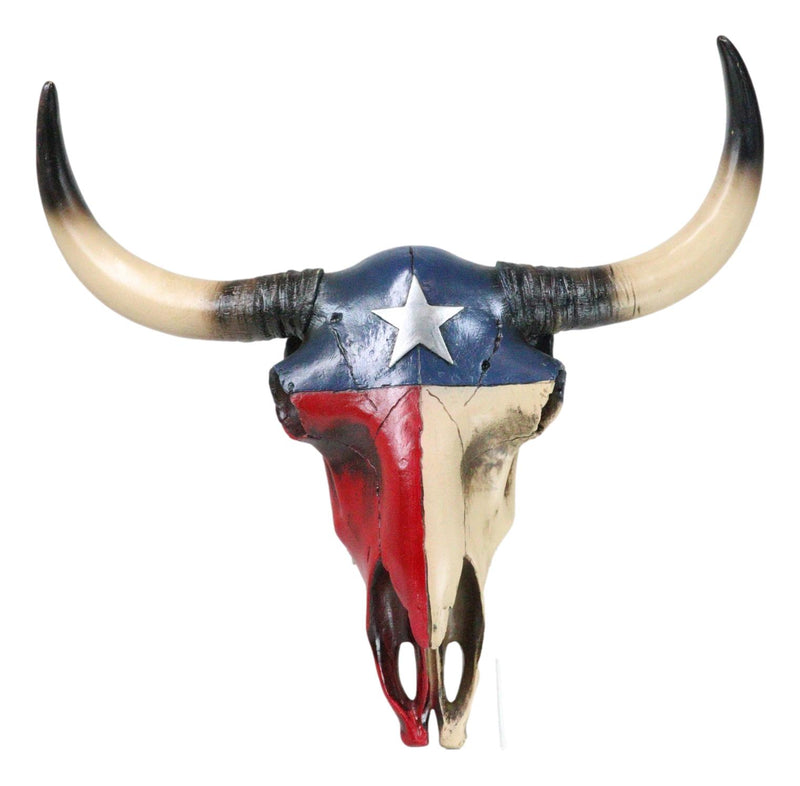 Southwest Longhorn Cow Steer Skull With Texas Lone Star State Flag Plaque