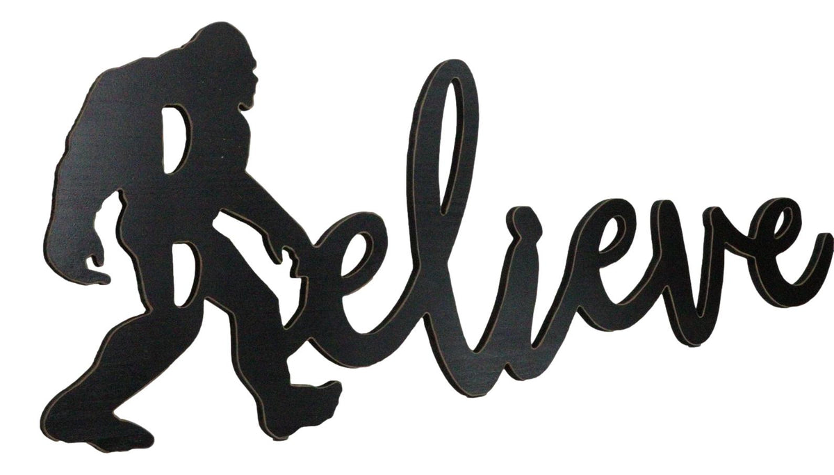 Legend Bigfoot Sasquatch Big Foot Believe Word Sign Cutout MDF Wood Wall Decor