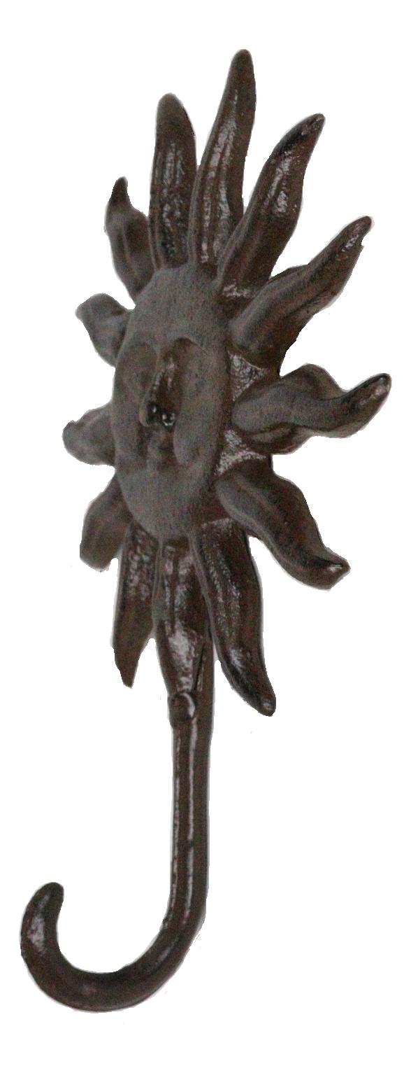 Pack Of 2 Rustic Cast Iron Belenos Helios Radiant Sun God Wall Hook Sculptures