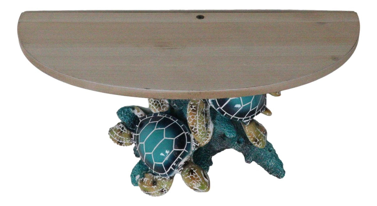 Marine Blue Sea Turtles Swimming by Ocean Corals Floating Wall Bracket Shelf