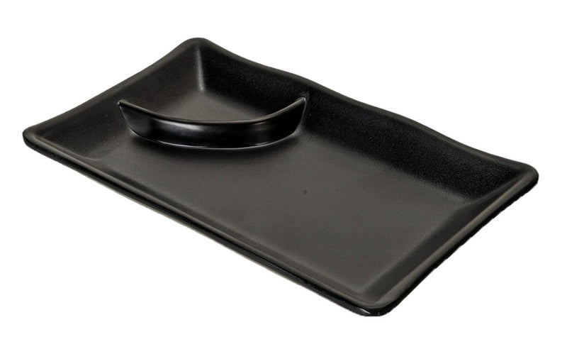 Pack Of 6 Ridged Matte Black Melamine 2 Partitions Rectangular Sushi Plates