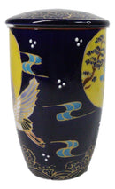 Blue Moon Japanese Crane 15oz Porcelain Tea Mug With Lid Stainless Steel Infuser