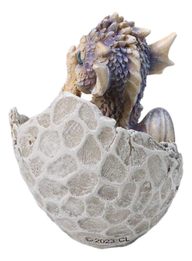 Adorable Blue Baby Dragon Hatchling Cracking Out of Egg Shell Figurine 4"H