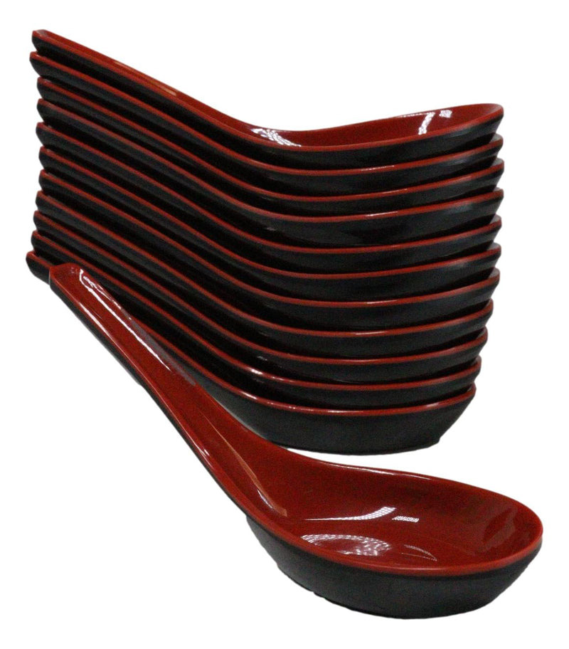 Contemporary High Gloss Red Black Melamine Asian Soup Spoons Pack Of 12 Set