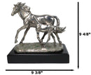 Western Horse and Foal Chrome Electroplated Resin Figurine With Museum Base