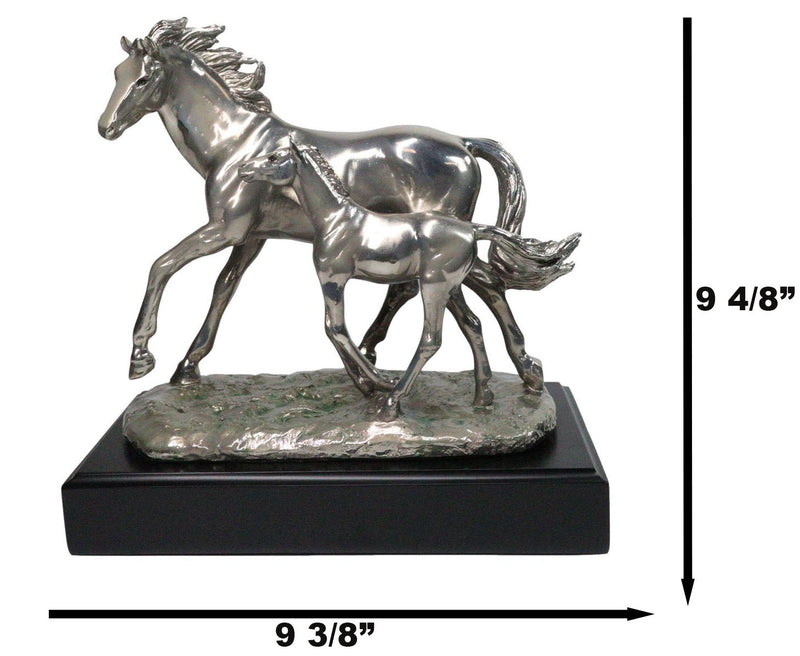Western Horse and Foal Chrome Electroplated Resin Figurine With Museum Base