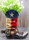 Rustic Western Star Texas Patriot Cowboy Horseshoe Boot With Spur Vase Planter
