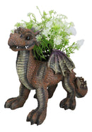 Snuggling Cozy Red Fire Dragon At Rest Planter Pot Garden Decor Figurine 11.25"L