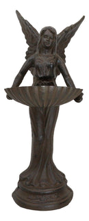 Rustic Cast Iron Gabriel Angel Holding Shell Garden Bird Feeder Bath 15.5"H