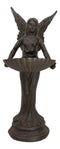 Rustic Cast Iron Gabriel Angel Holding Shell Garden Bird Feeder Bath 15.5"H
