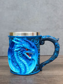 Gothic Fantasy Blue Ice Frost Dragon Tankard Mug With Stainless Steel Liner