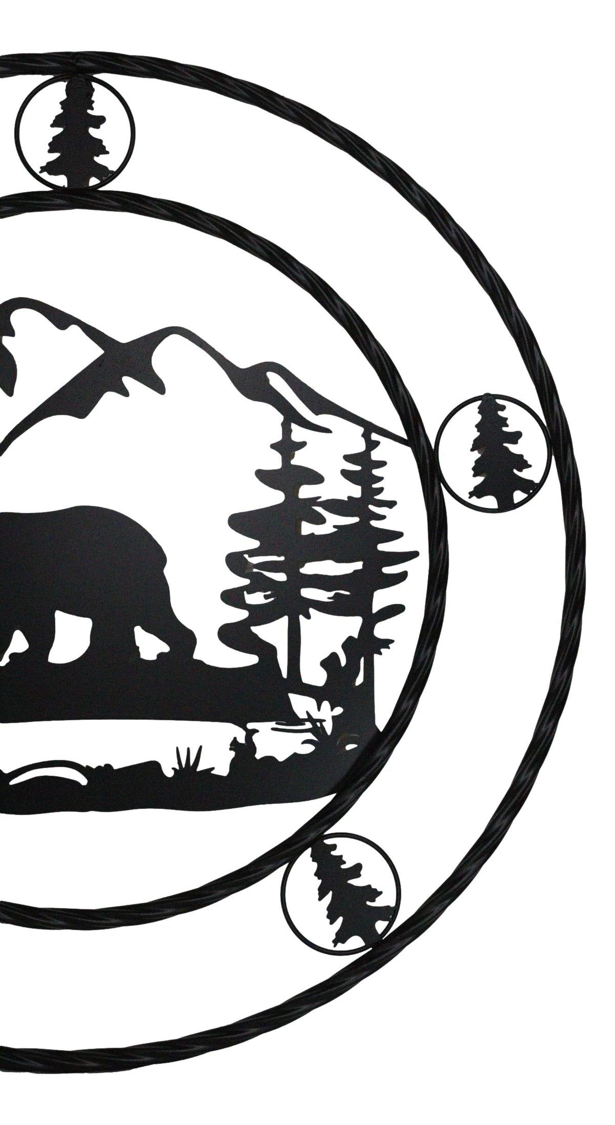 24"Dia Rustic Western Black Bear By Mountains Pine Forest Metal Wall Circle Sign - Ebros Gift