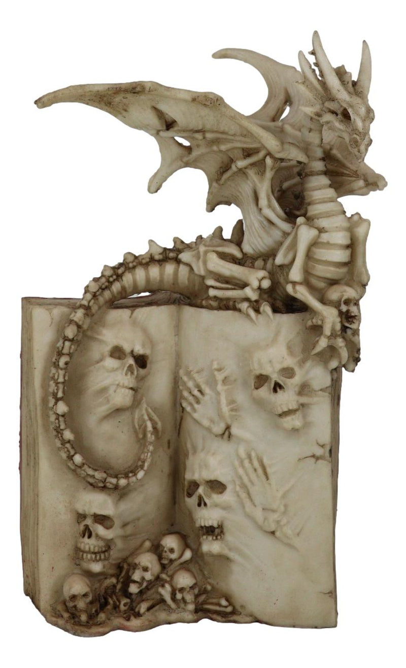 Gothic Skeleton Dragon On Spell Book Of The Dead Skulls And Bone Hands Figurine