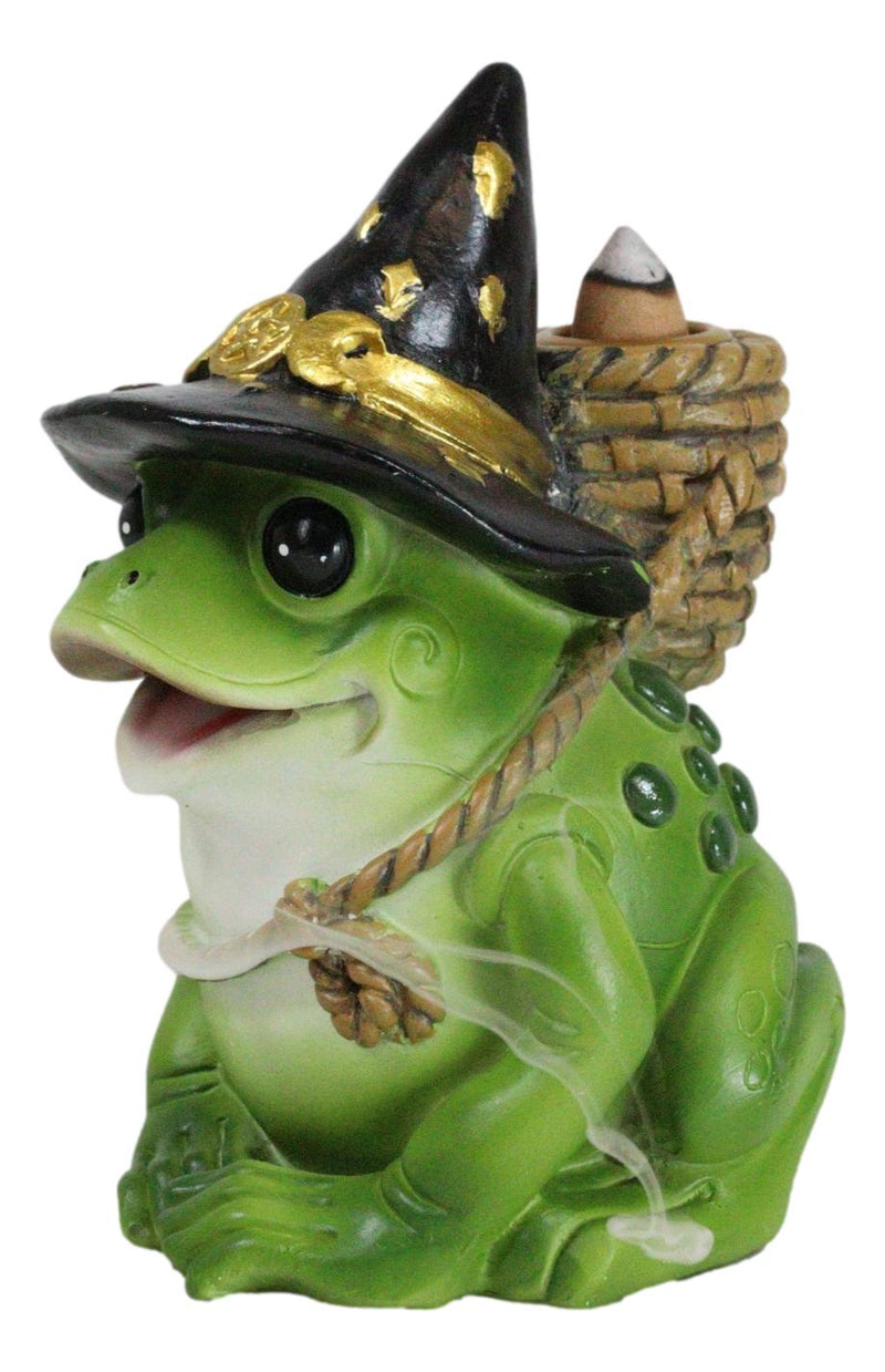 Merlin The Wizard Frog with Warlock Triple Moon Hat Backflow Incense Cone Burner