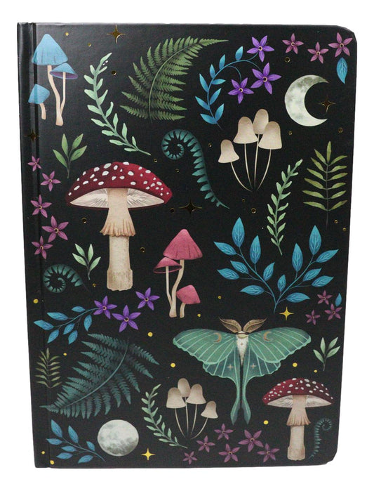 Wicca Dark Forest Toadstool Mushrooms Luna Moth A5 Lined Pages Journal Book