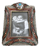 Rustic Southwest Silver Concho Turquoise Gem Tribal Patterns Picture Frame 5"X7"