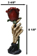 Gothic Skeleton Claw Hand Holding Red Rose Figurine Resin Skull Bone Sculpture