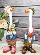 Set of 2 Western Cowboy Cowgirl Ducks With Hats Scarves And Boots Figurines