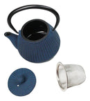 Blue Tokusa Geometric Textured Pattern Petite Cast Iron Teapot 10oz Tea Pot