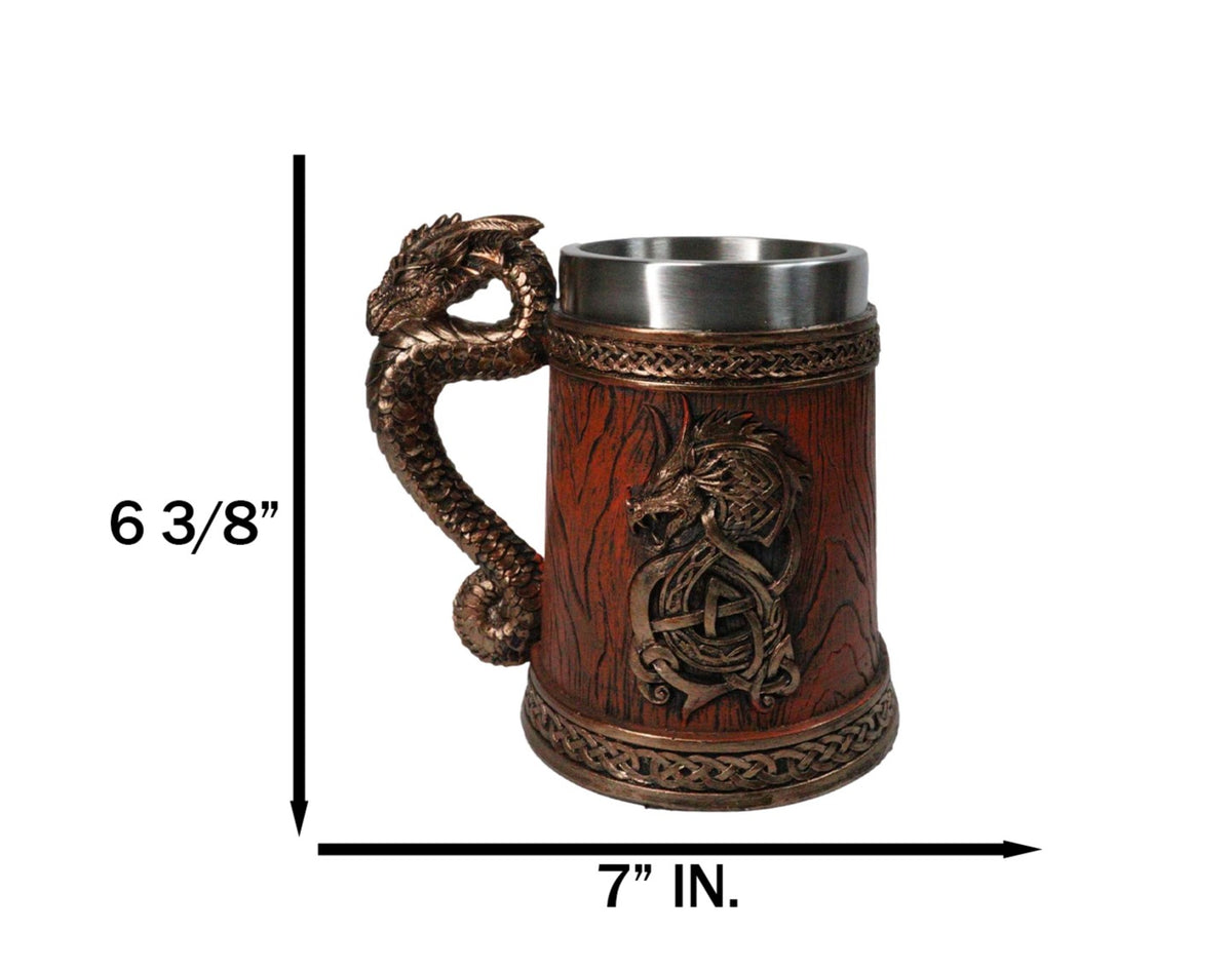 Large Dragon Barrel Mug with Sword Sculpted Handle – Medieval Drink Tankard 20oz