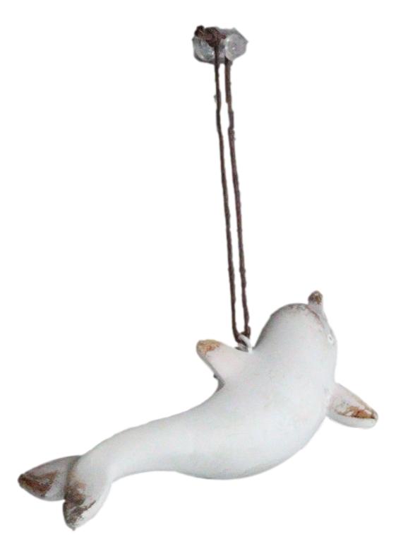 Set Of 6 Antique White Dolphins Ocean Marine Wall Hanging Decor Tree Ornaments