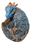 Metallic Bronze and Blue Azure Dragon Hatchling in Dragon Scales Egg Figurine