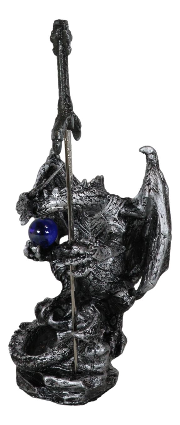 Legendary Silver Sorcerer Dragon Carrying Orb and Sword Letter Opener Figurine