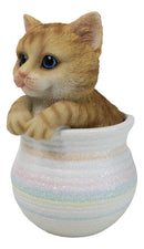 Lifelike Feline Kitty Orange Tabby Cat Blue Eyes In Pastel Artsy Pot Figurine
