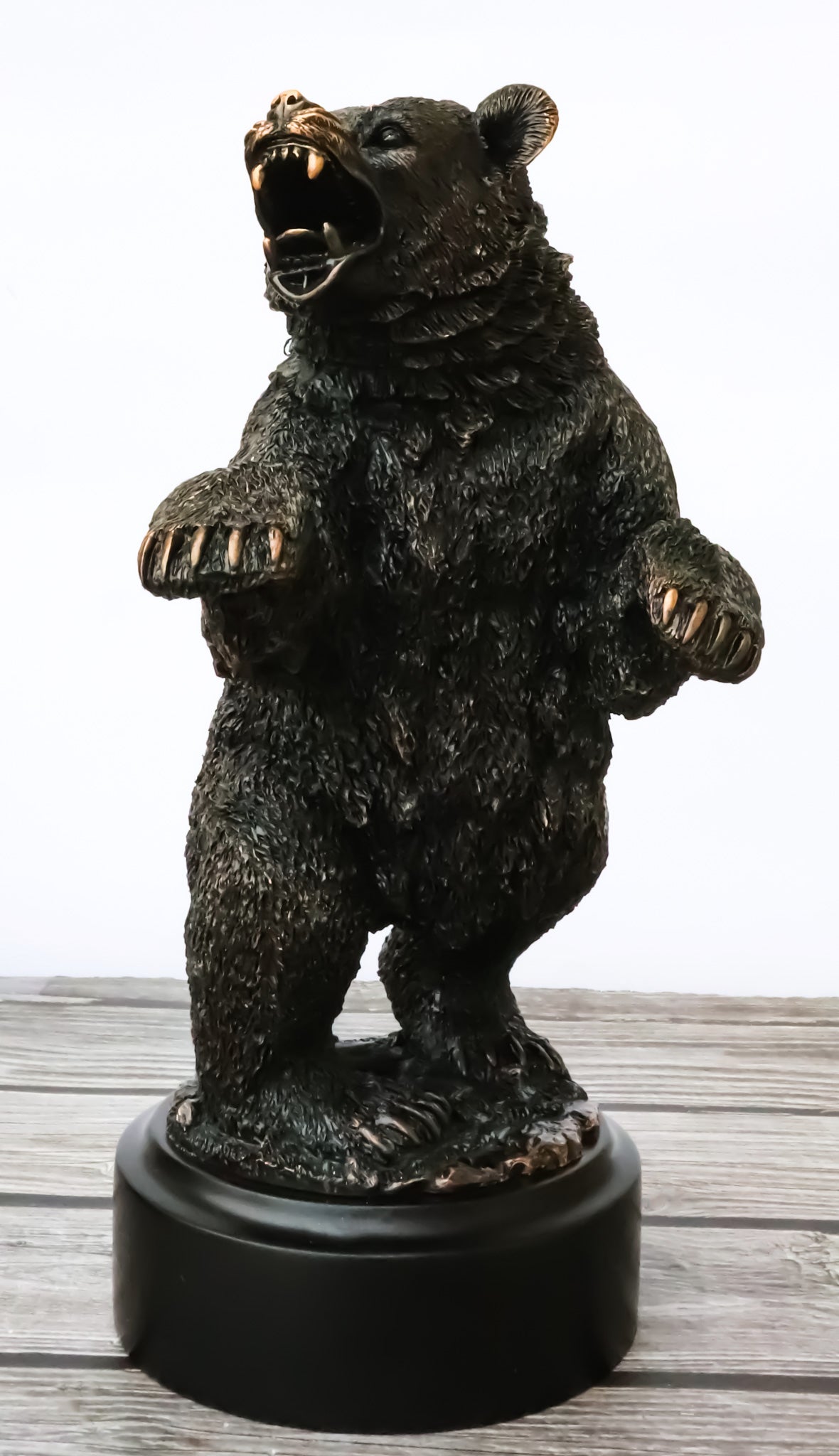 Western Black Bear On Rear Legs Roaring Bronze Electroplated Resin Decor Statue