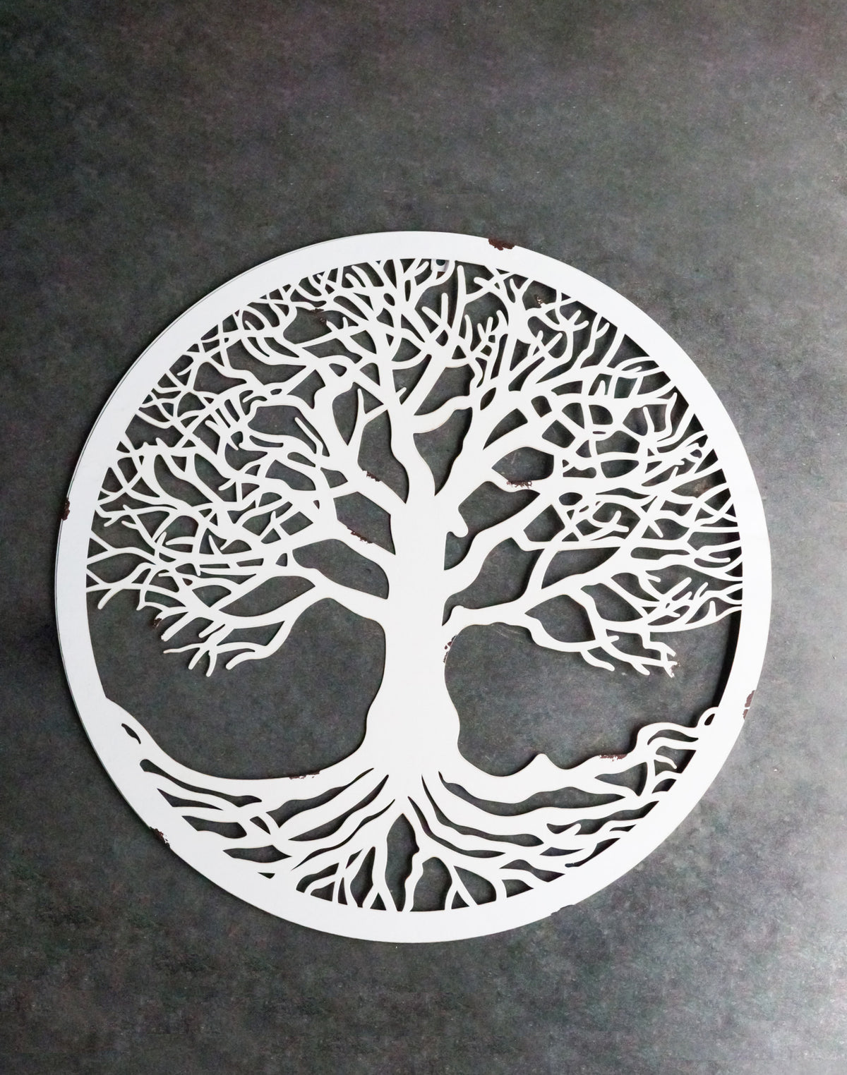 White 23"D Oversized Celtic Tree of Life Medallion Metal Wall Circle Plaque