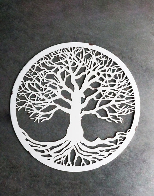White 23"D Oversized Celtic Tree of Life Medallion Metal Wall Circle Plaque
