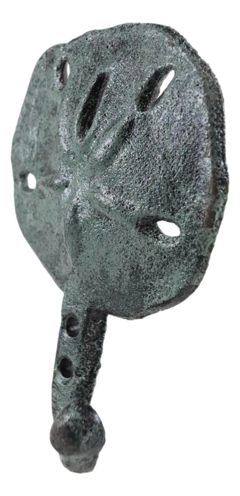 Set Of Two Cast Iron Verdigris Coastal Marine Sand Dollar Wall Coat Hook Hangers