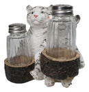 Siberian Snow White Tiger Couple Salt and Pepper Glass Shakers Holder Figurine